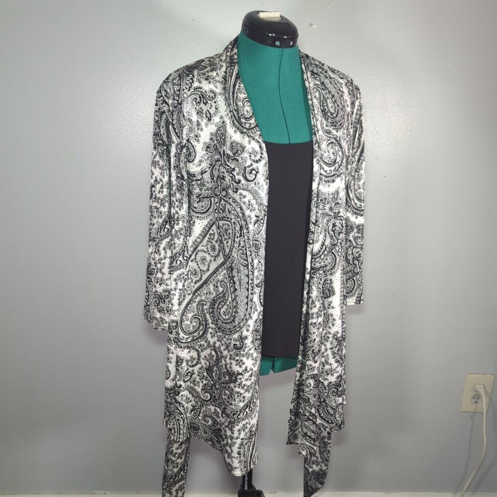 R&M Richards Paisley Open Front Duster Cardigan L Boho Lightweight Layer